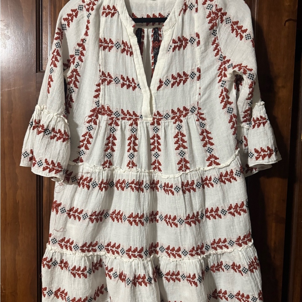 Elan White and Orange Patterned Dress